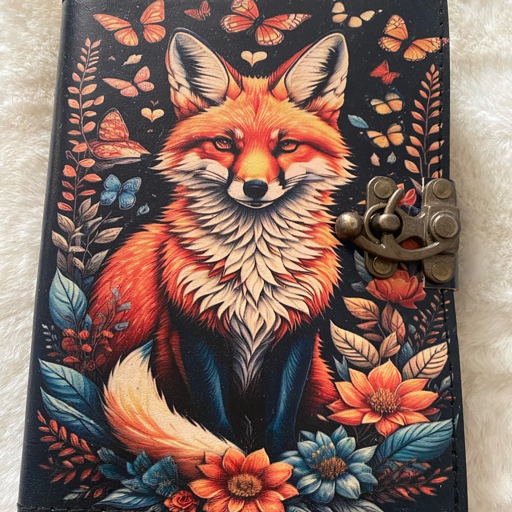 Book of Shadows Leather bound Grimoire journal diary 120 deckle pages Red Fox - Picture 3 of 7